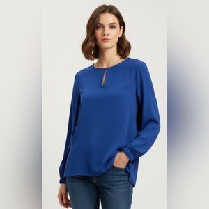 RW&Co High-Low Blouse with Keyhole Front & Cuffed Sleeves